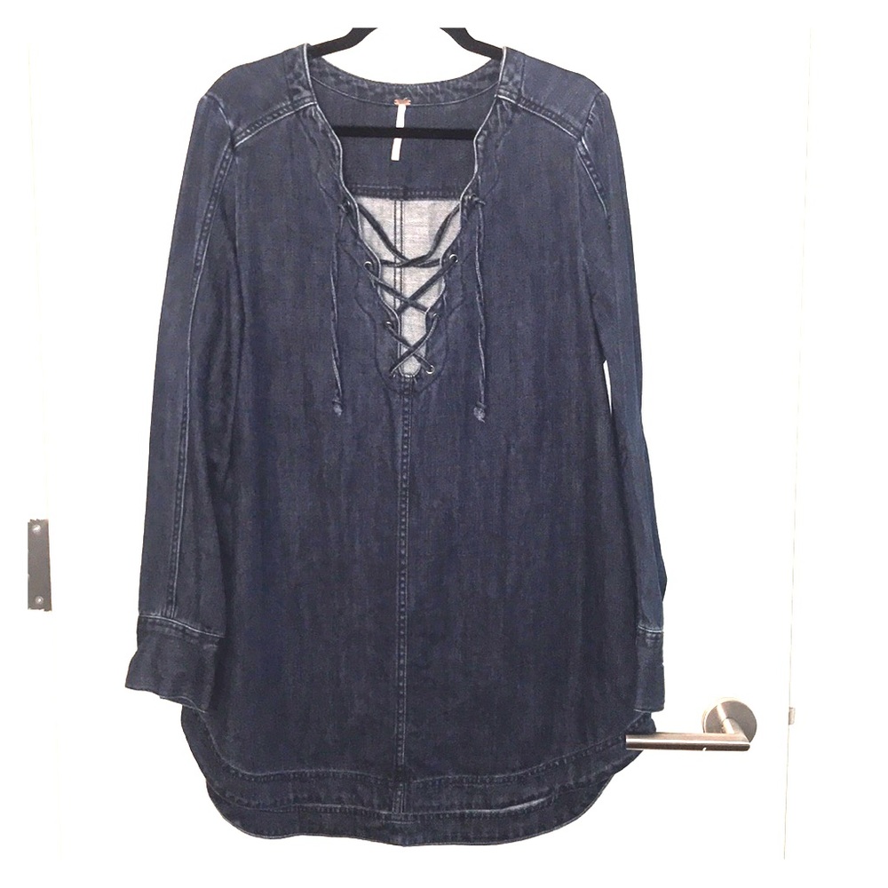 Free People Dark Denim Lace-Up Mini Dress